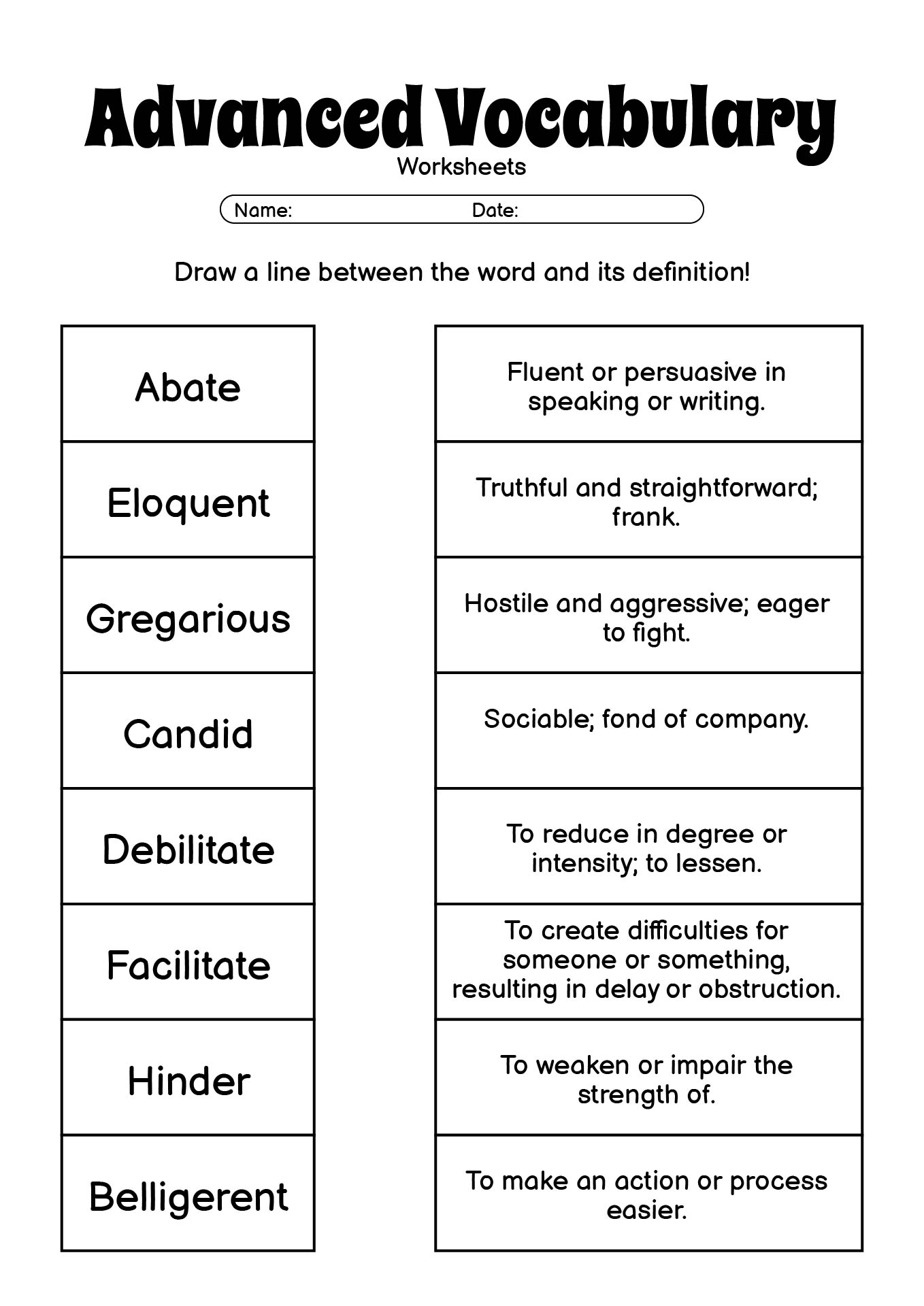 Advanced Vocabulary Worksheets for High School Freshmen