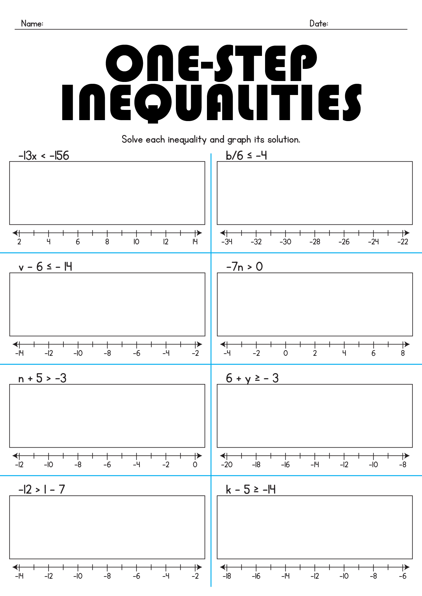 Algebra Inequalities Practice Worksheets