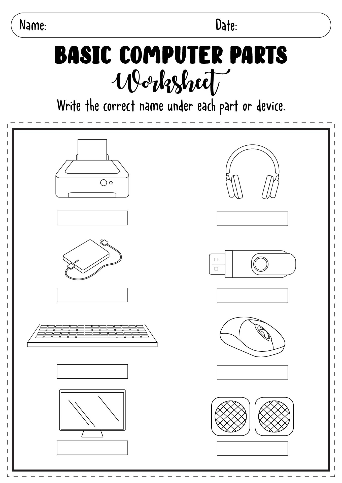 Basic Computer Parts Worksheet