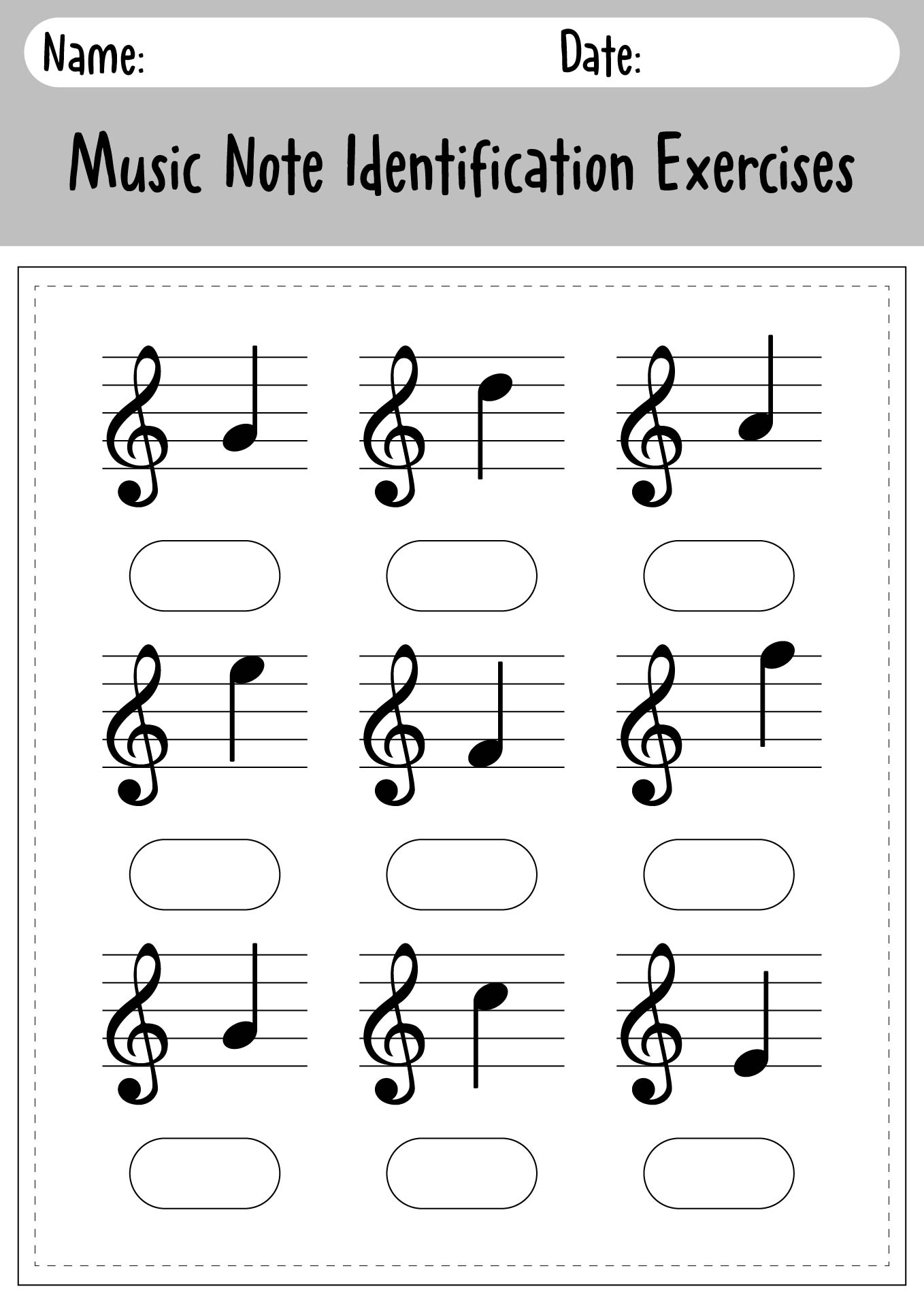 Basic Music Note Recognition Worksheets