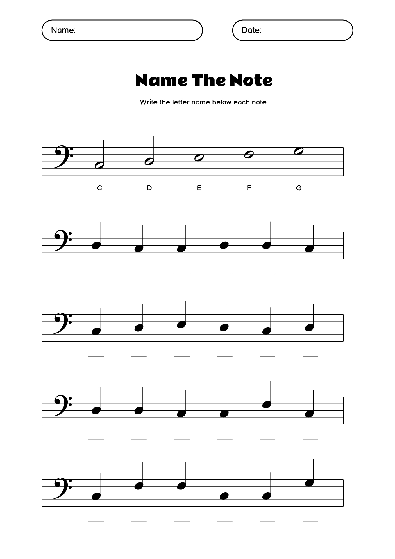 Beginner Music Note Naming Practice