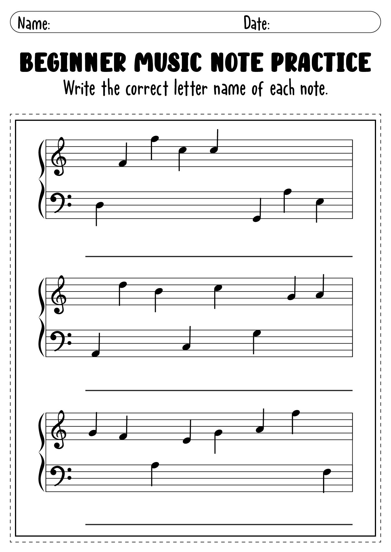 Beginner Music Note Practice Worksheets