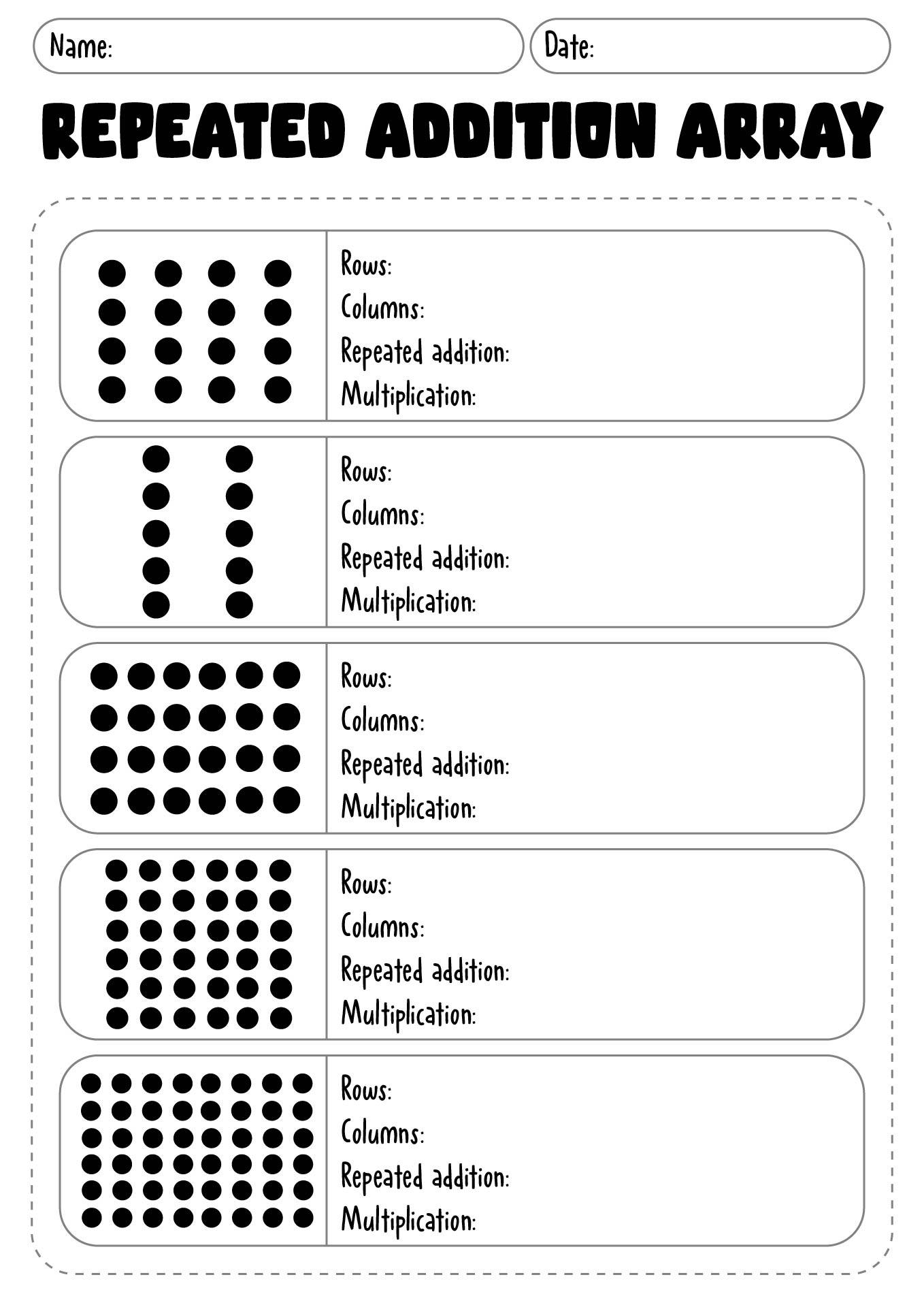 Beginner Repeated Addition Array Practice for 2nd Grade