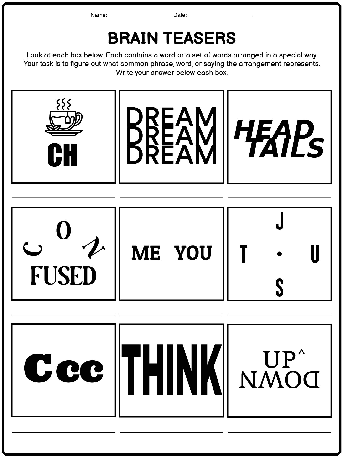 Brain Teaser Image Riddles Worksheets