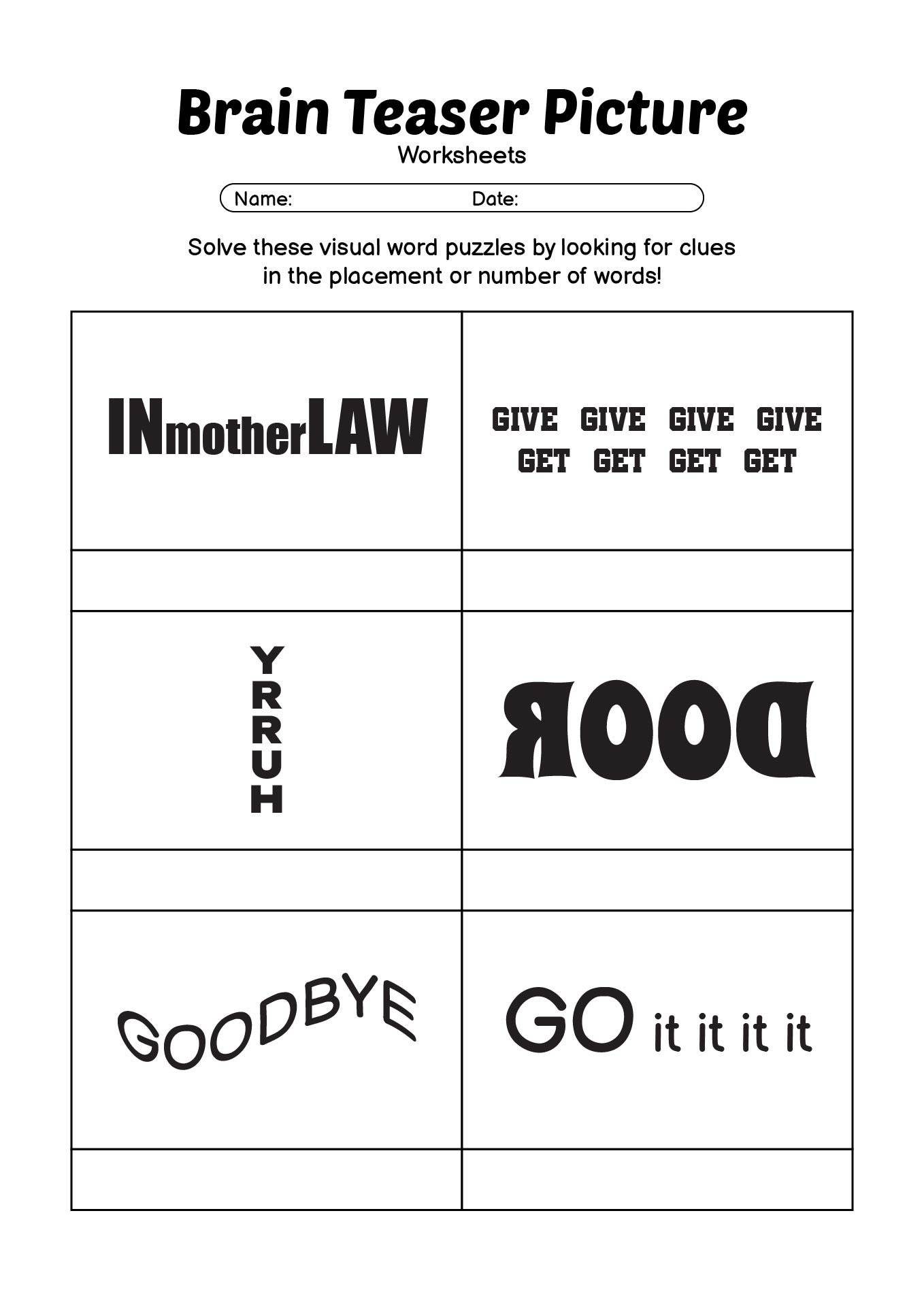 Brain Teaser Picture Challenges for Classroom