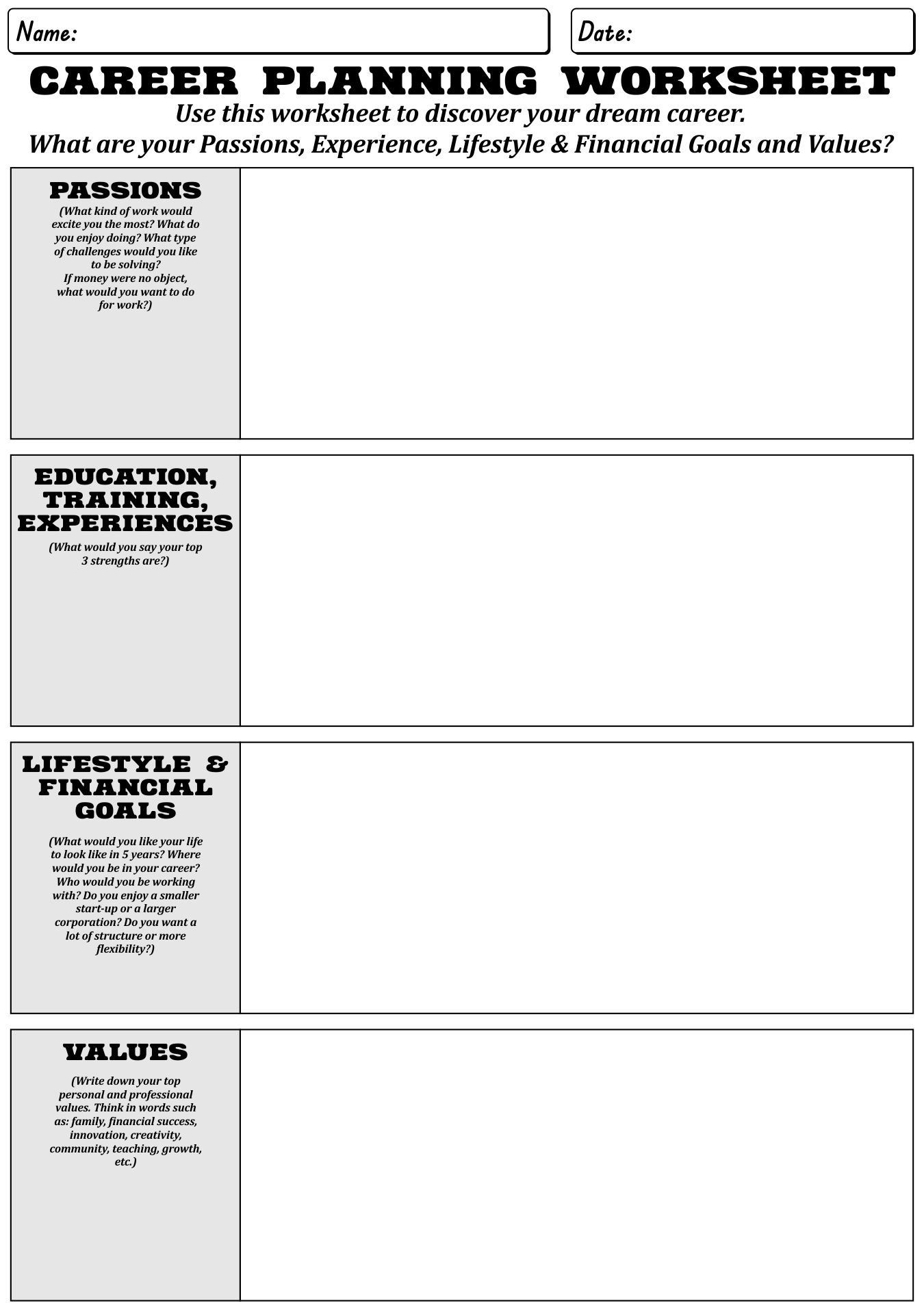 Career Development Planning Worksheets