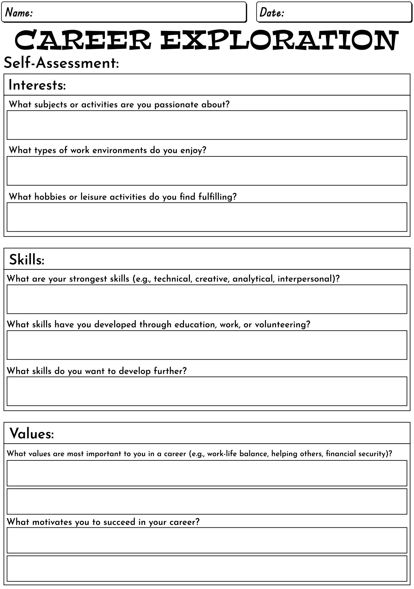 Career Exploration Activity Sheets