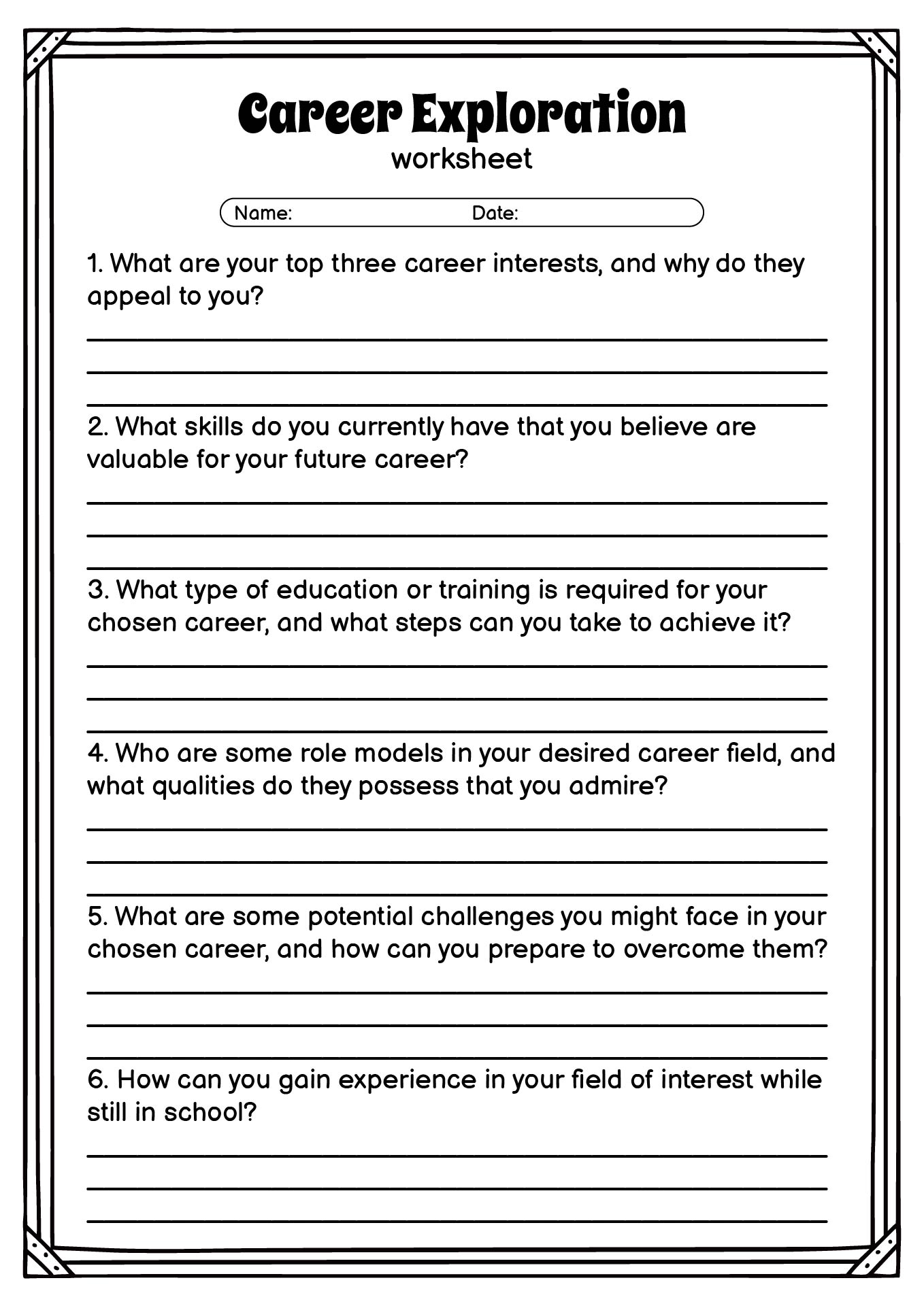 Career Exploration Pathways Worksheets