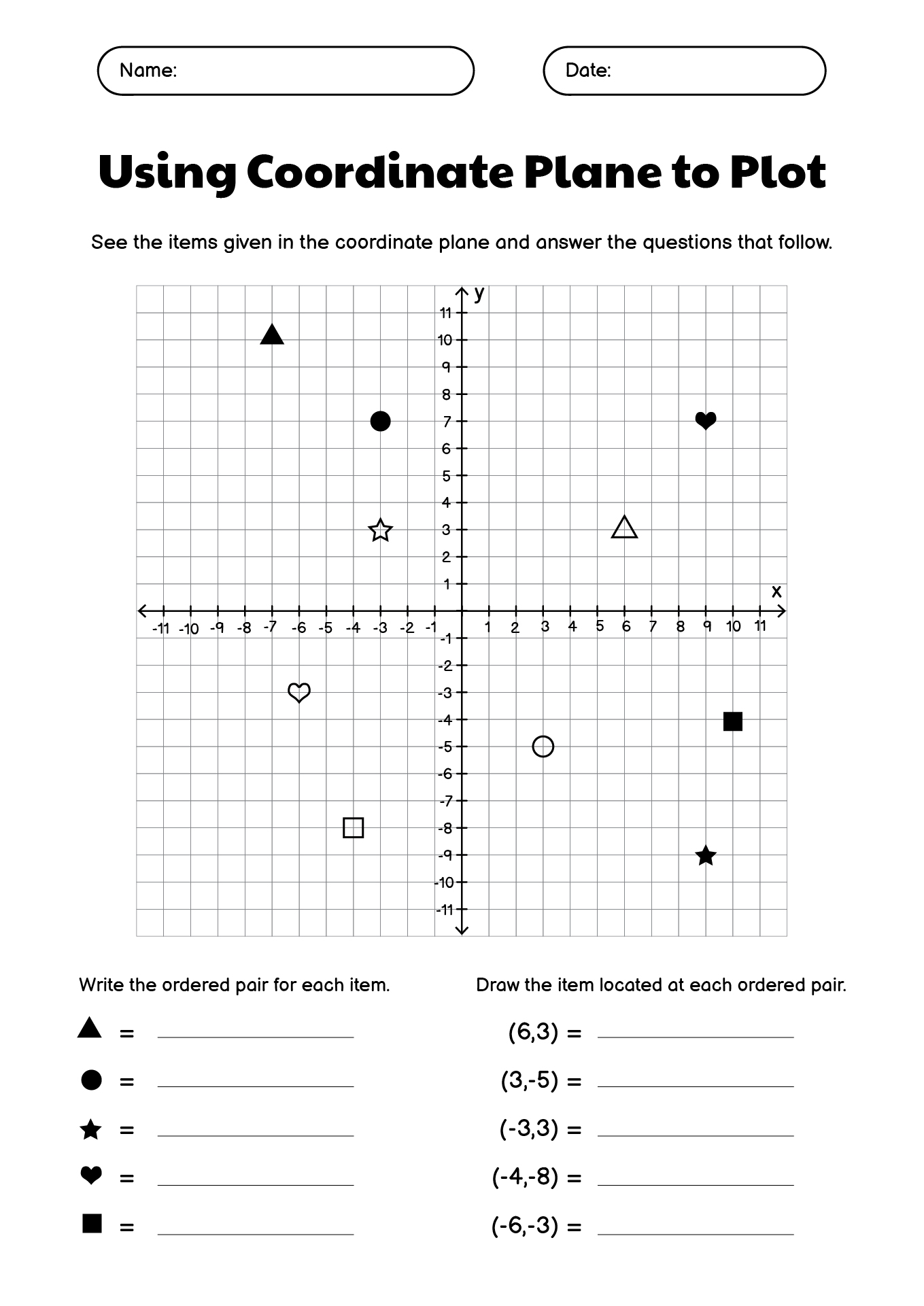 Cartesian Plane Worksheets Grade 6