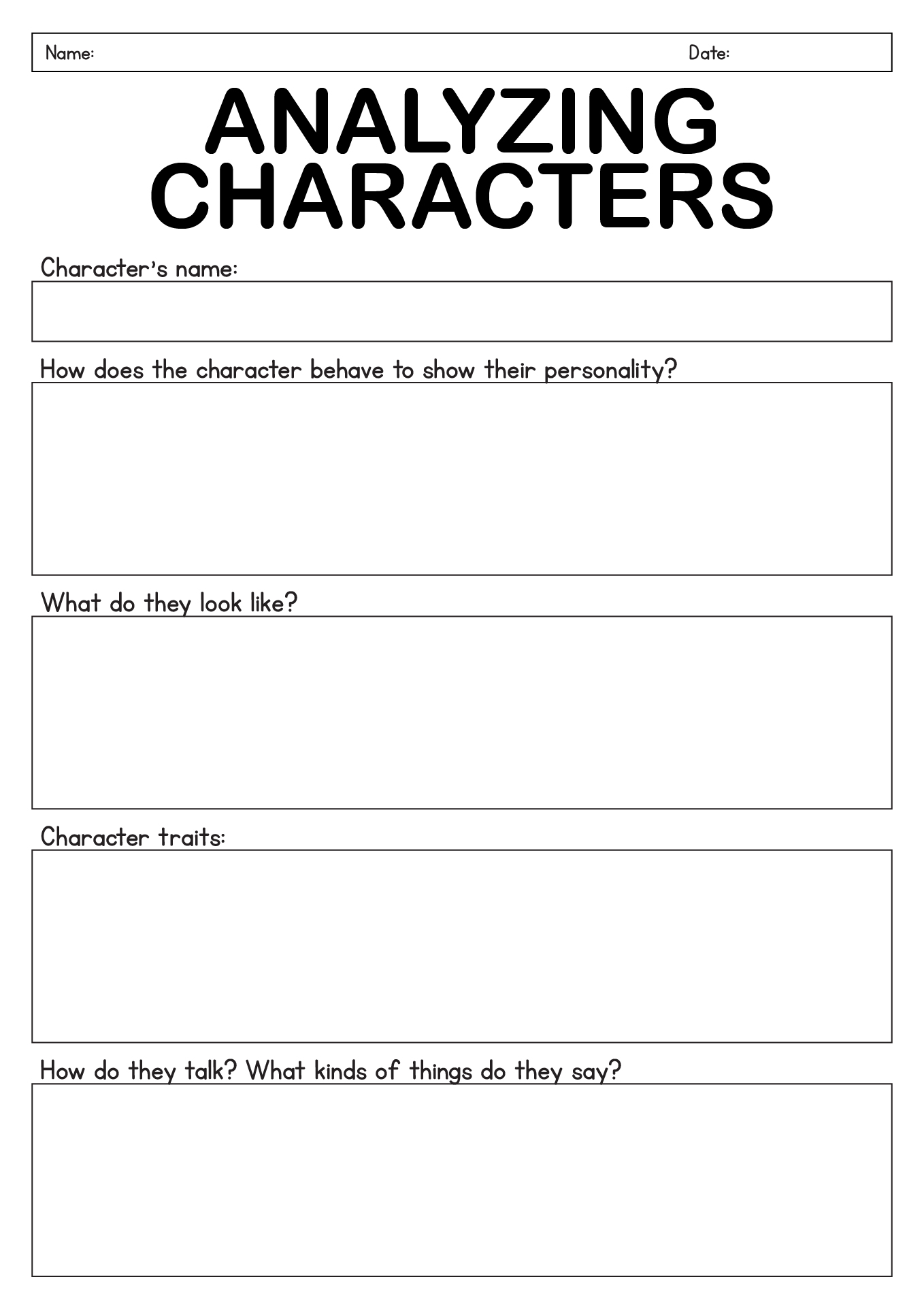 Character Study Worksheets For 8th Grade Literature