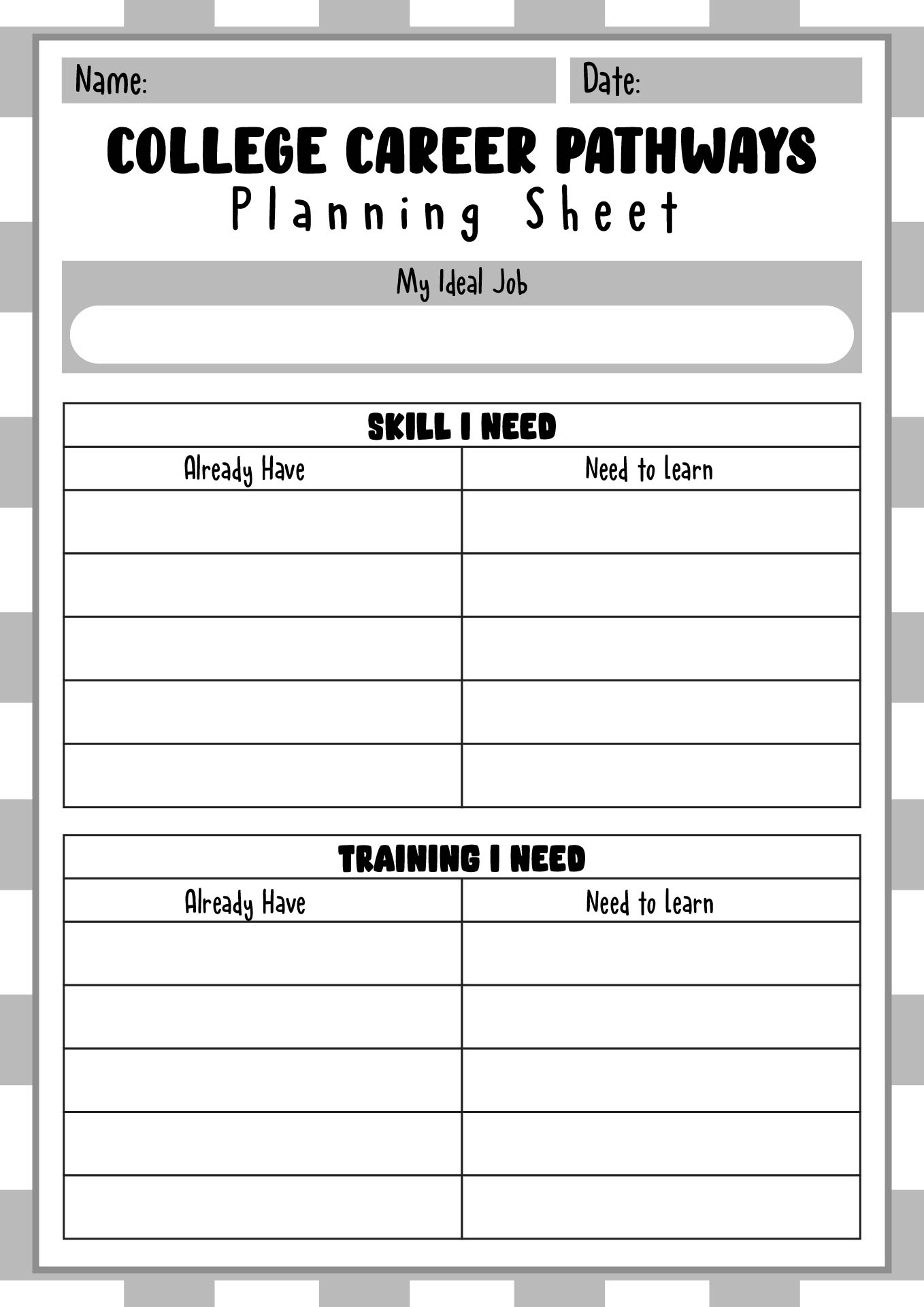 College Career Pathways Planning Sheet