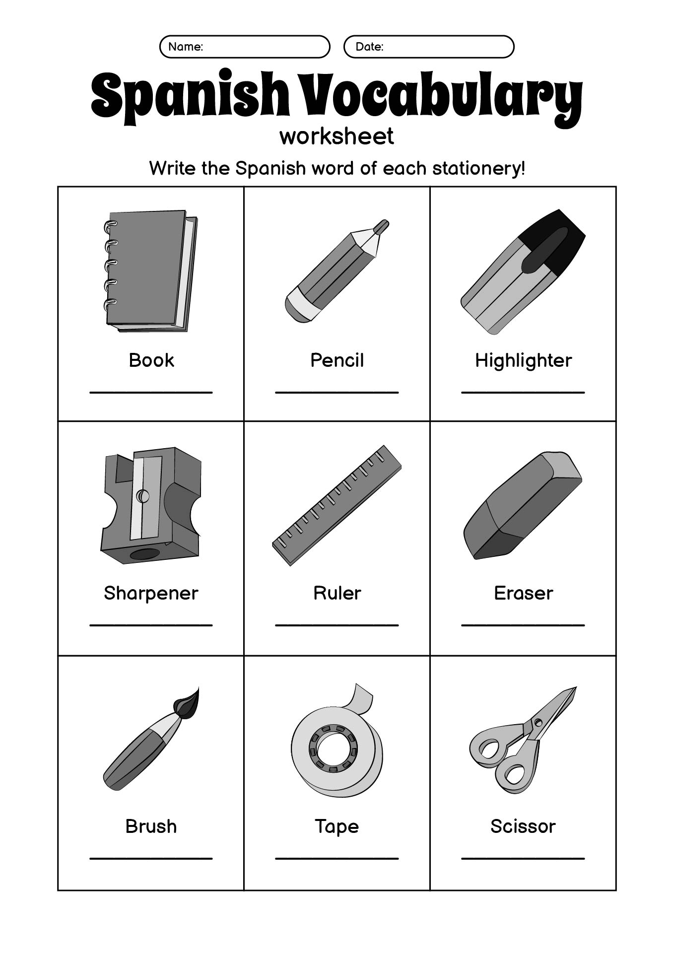 Comprehensive Spanish Vocabulary Worksheets Printable