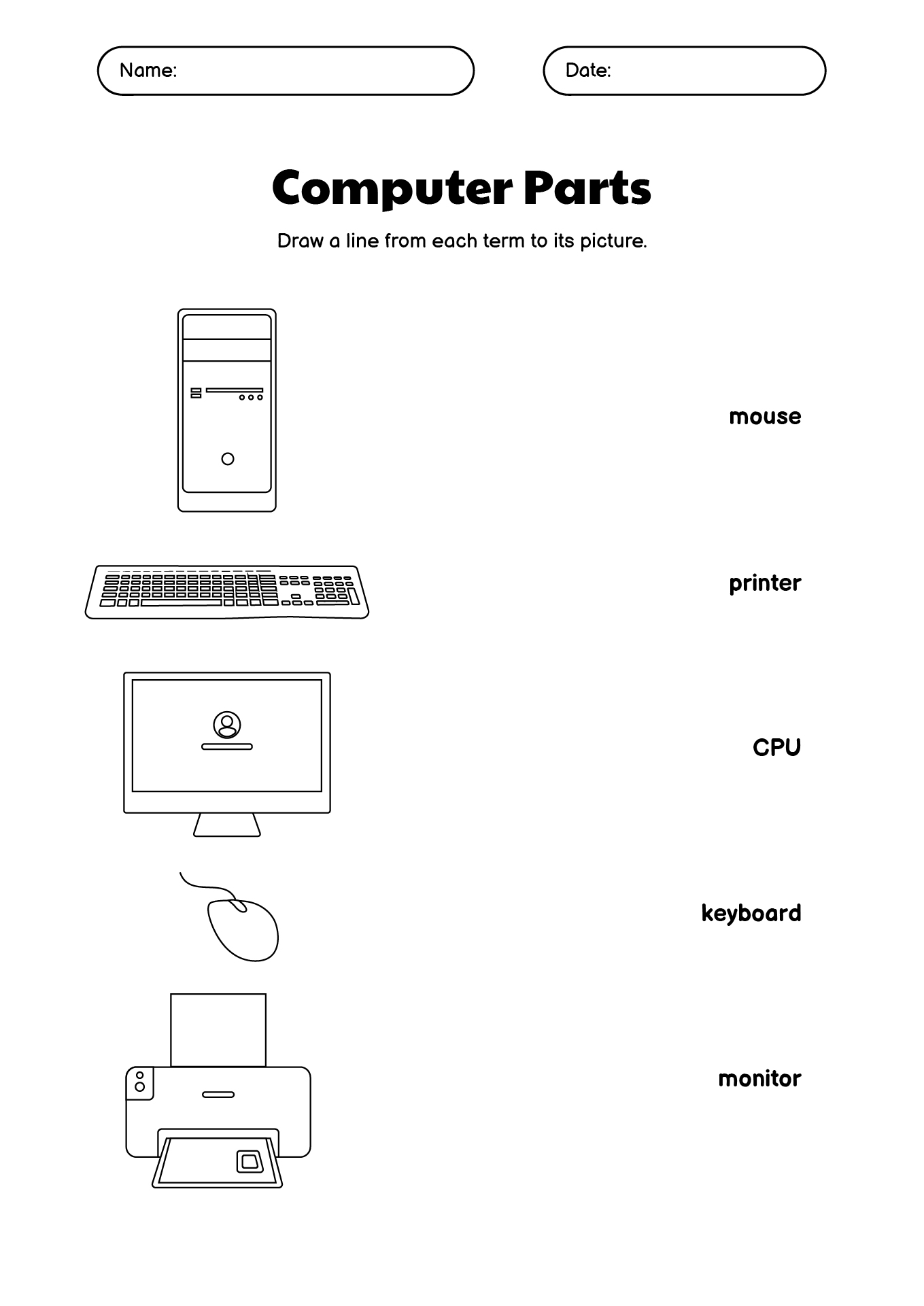 Computer Components Worksheet for Children