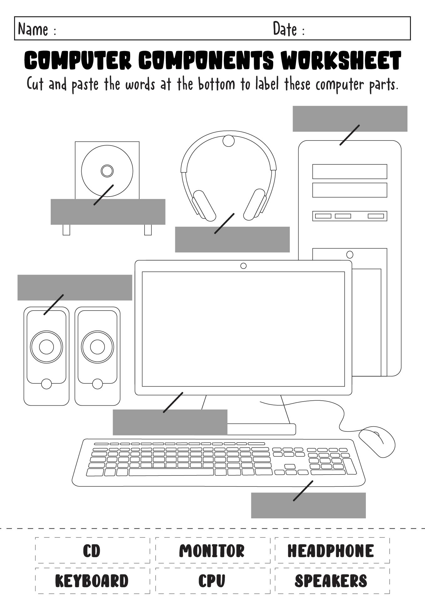 Computer Components Worksheet for Kids