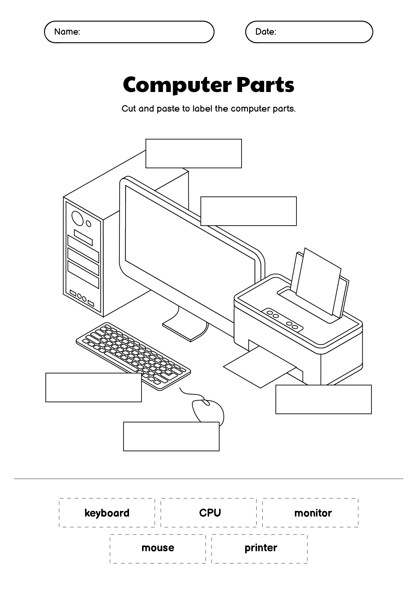 Computer Hardware Worksheet for Kids