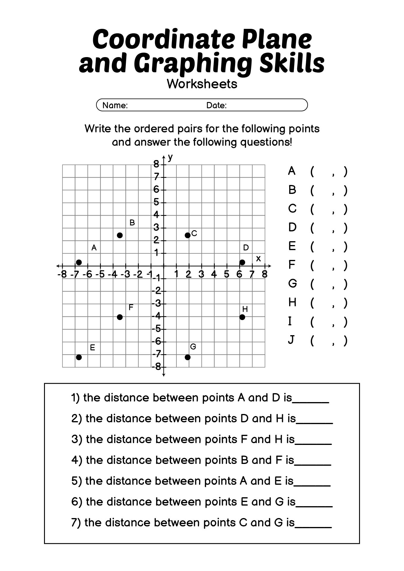 Coordinate Plane and Graphing Skills Worksheet