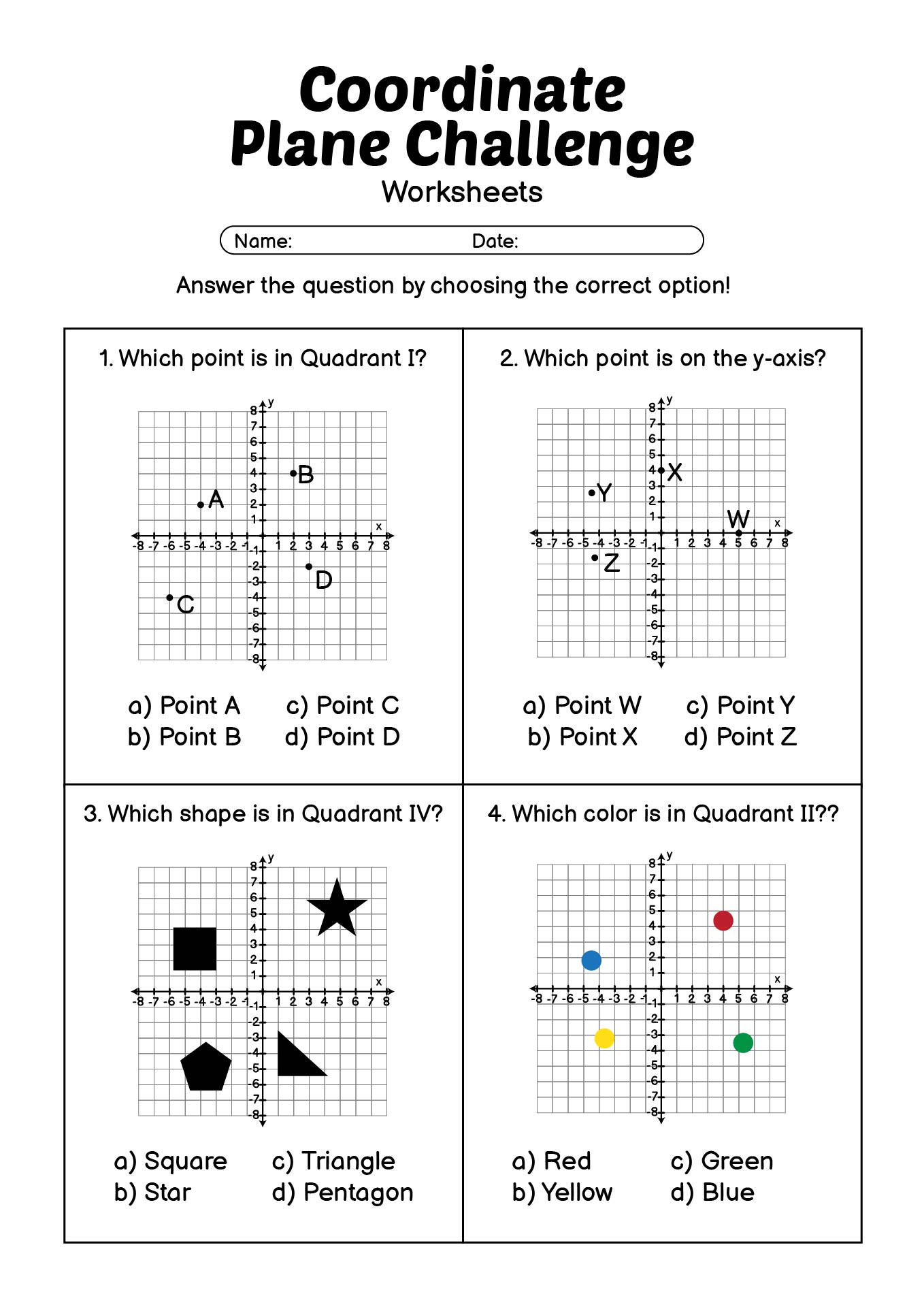 Coordinate Plane Challenge Worksheet for 5th Grade