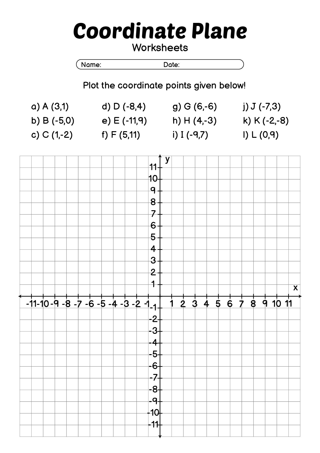 Coordinate Plane Practice Worksheet for Middle School