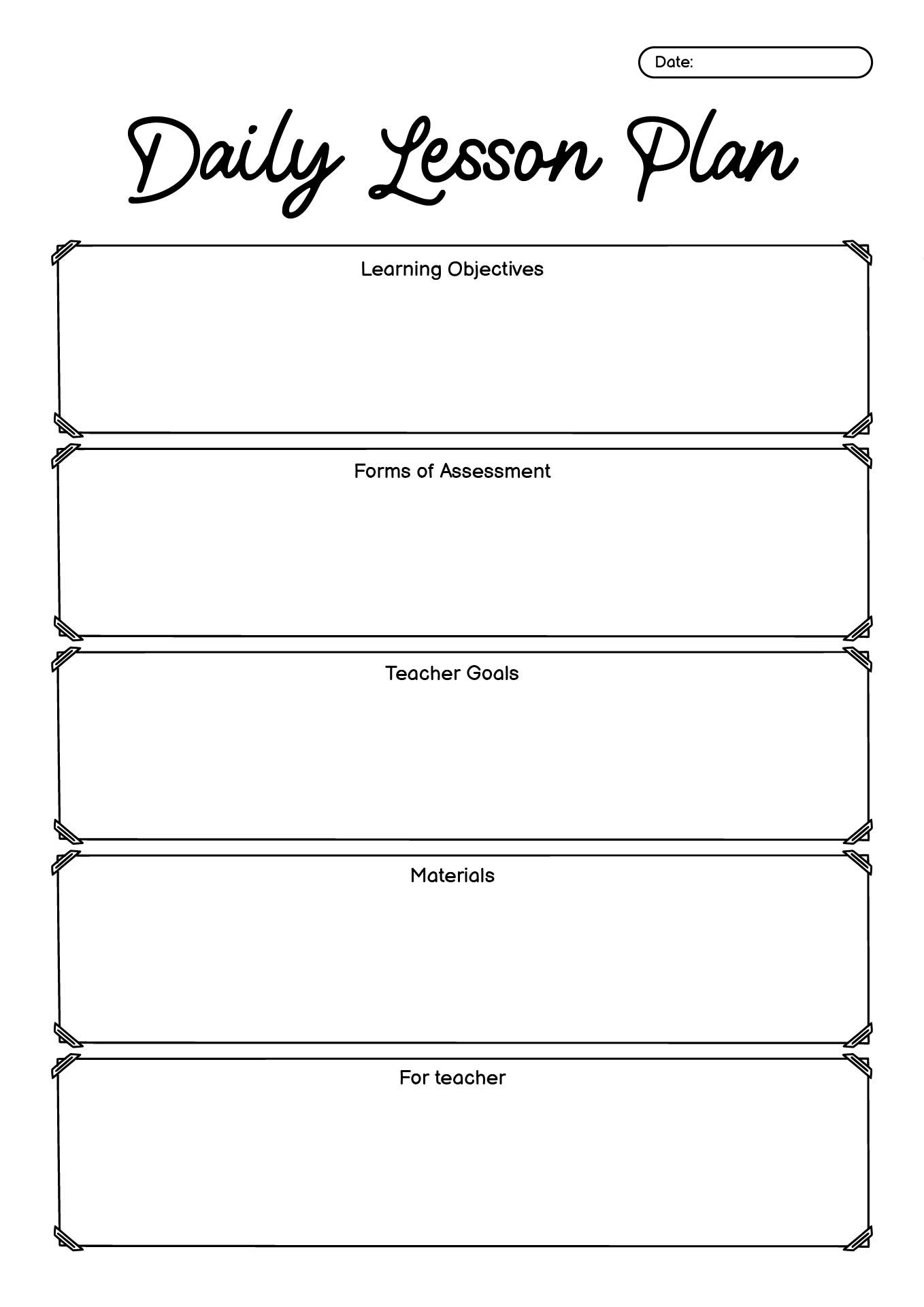 Daily Lesson Plan Worksheets for Educators