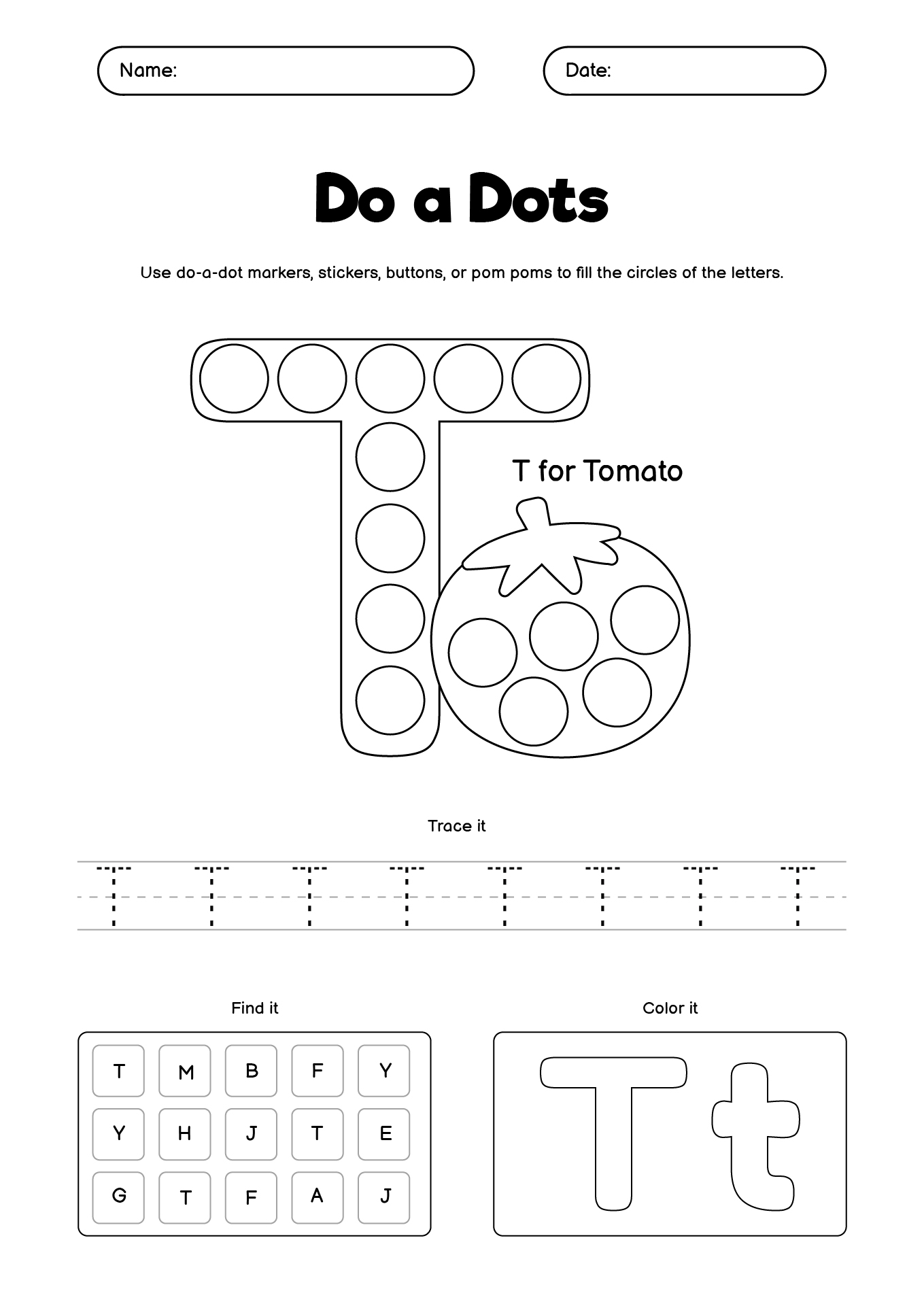 Early Learners Dot Letter Worksheets