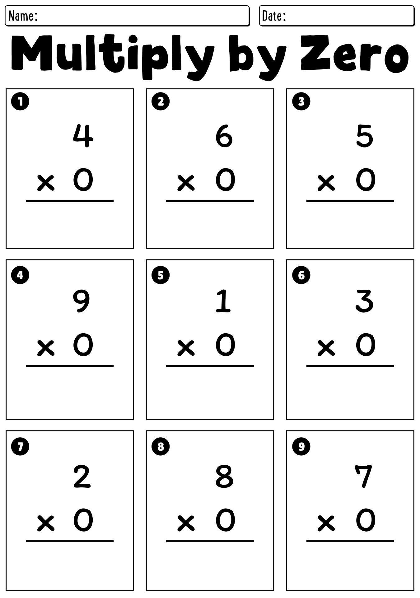 Easy 0 Multiplication Activities 0