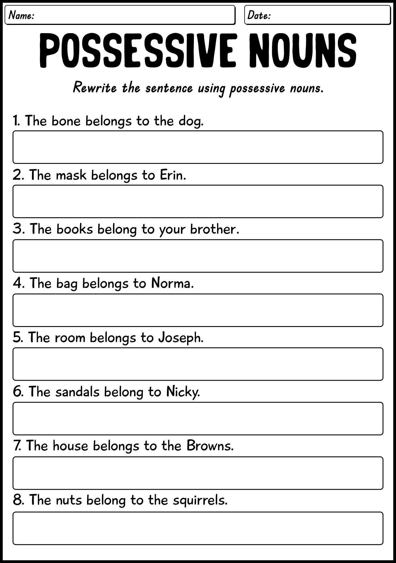 Elementary School Possessive Nouns Worksheets