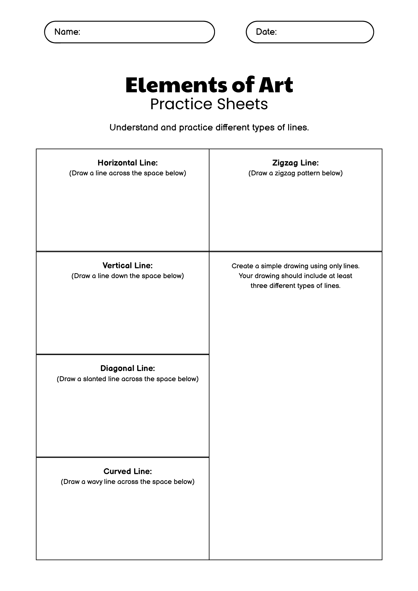 Elements of Art Practice Sheets for Middle School Students