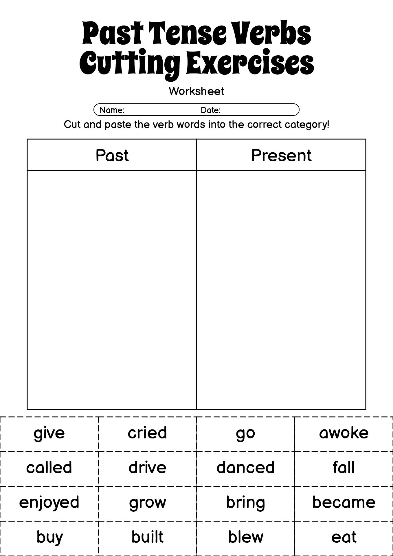 Engaging Cutting Exercises Featuring Past Tense Verbs for Grade 2