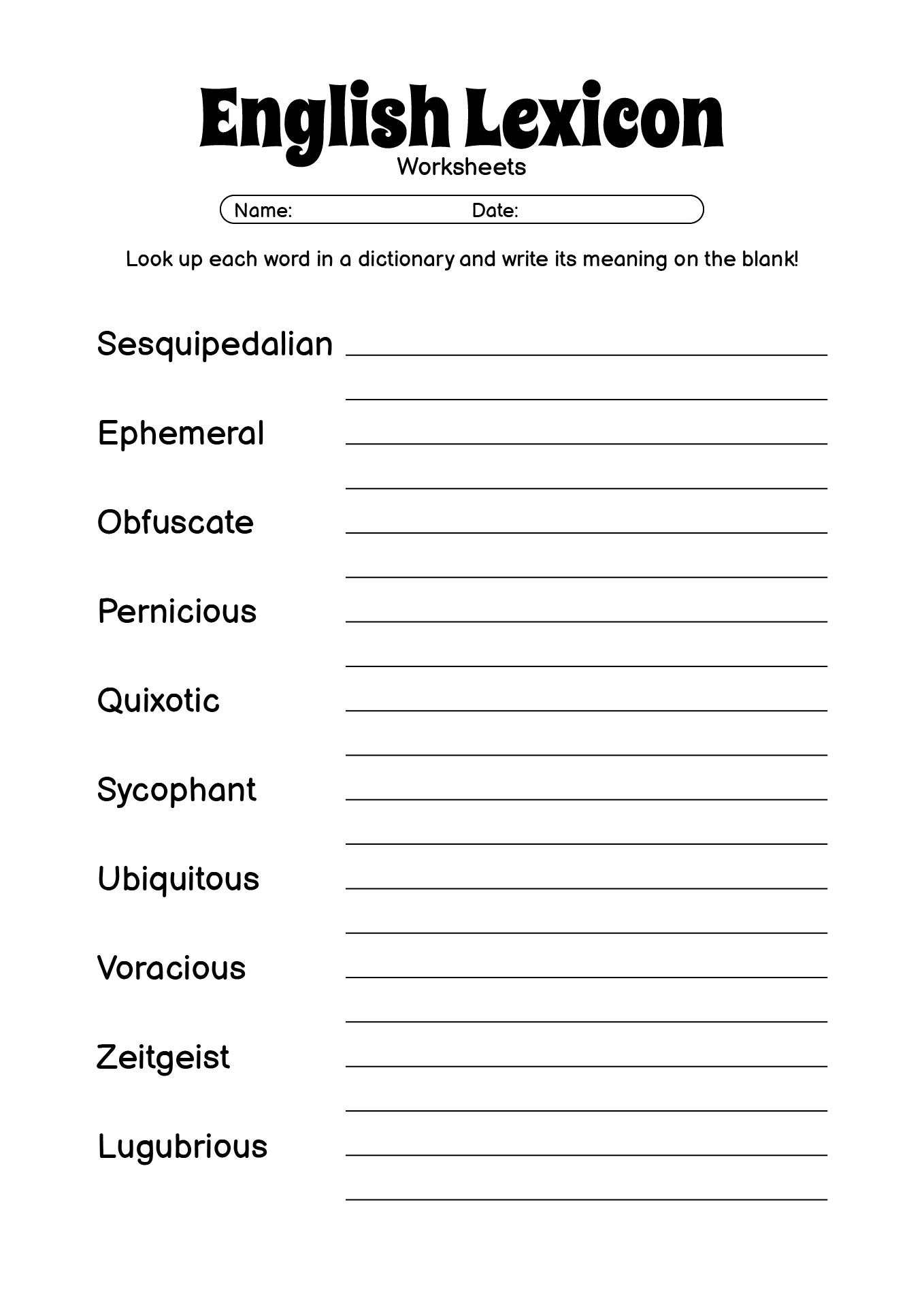 English Lexicon Building Activities for Ninth Graders