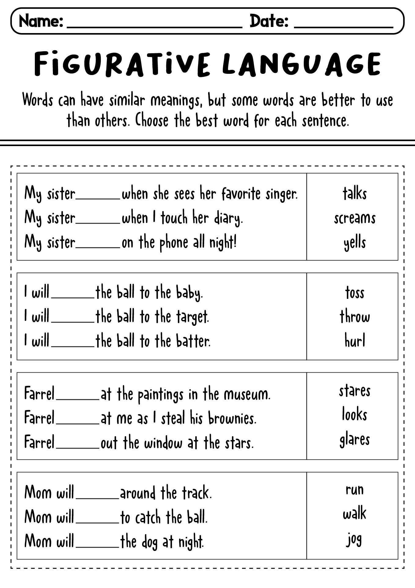 Figurative Language Quizzes for Elementary Students