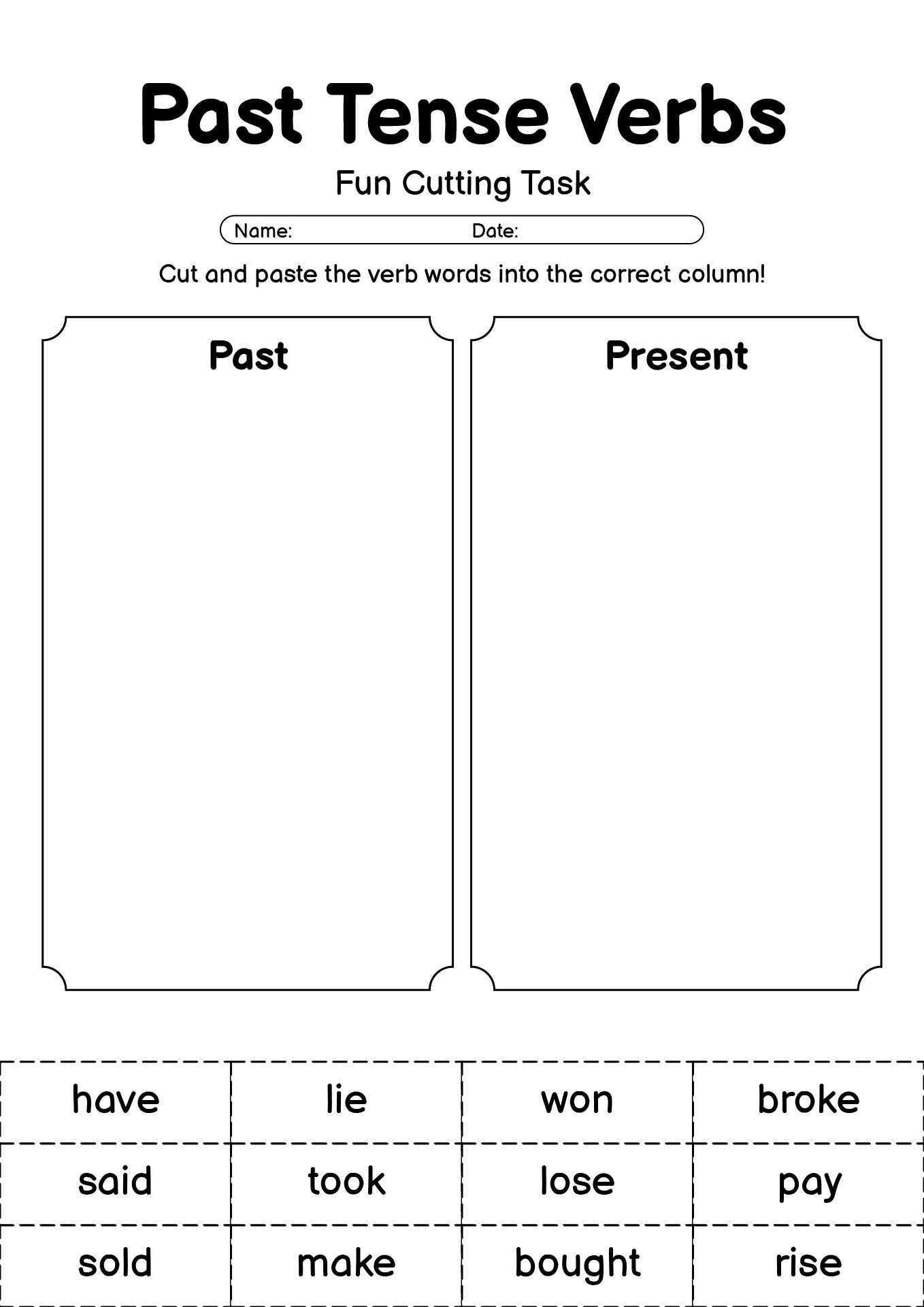 Fun Cutting Tasks with Past Tense Verbs for Second Grade