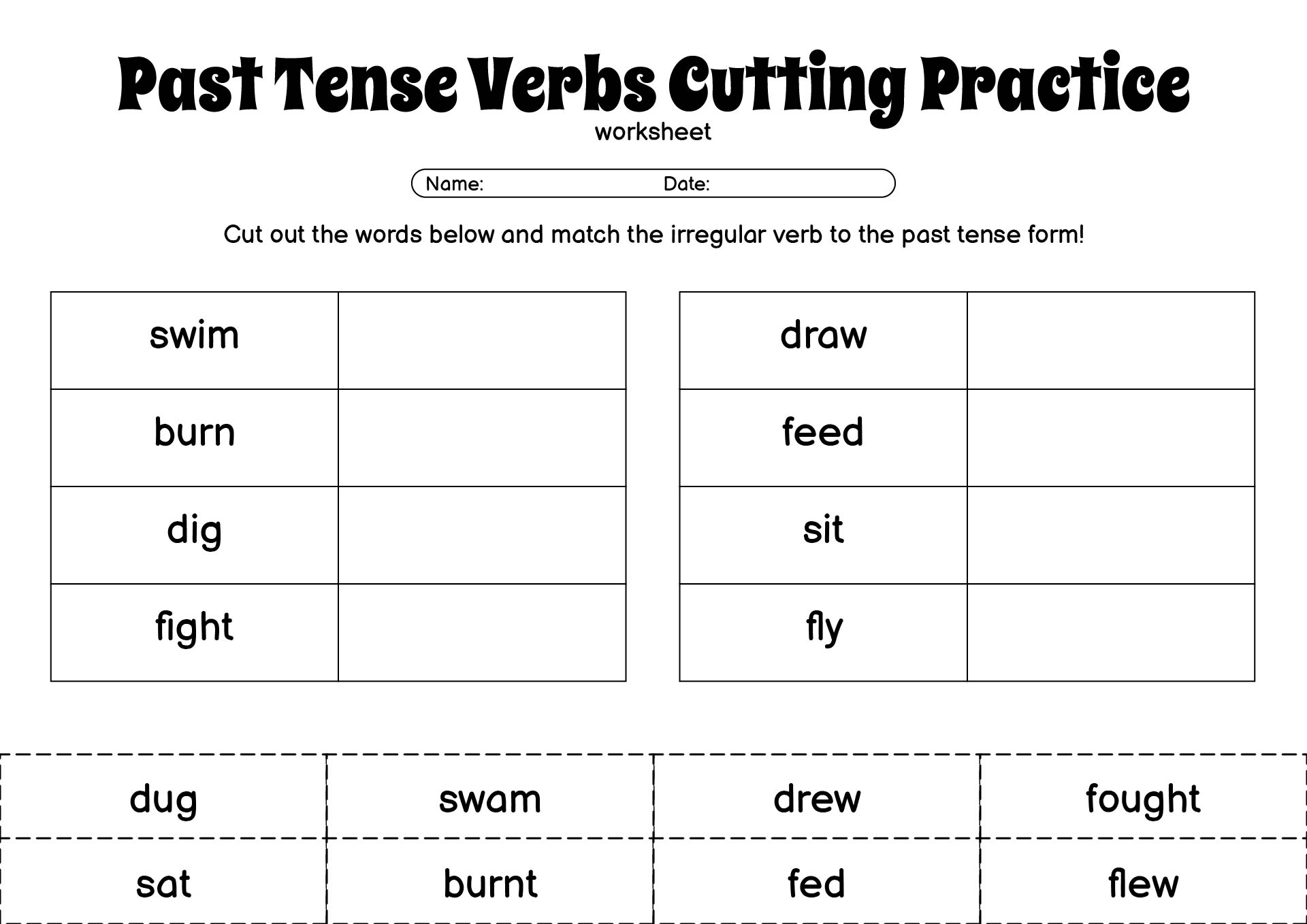 Grade 2 Cutting Practice Focused on Past Tense Verbs Usage