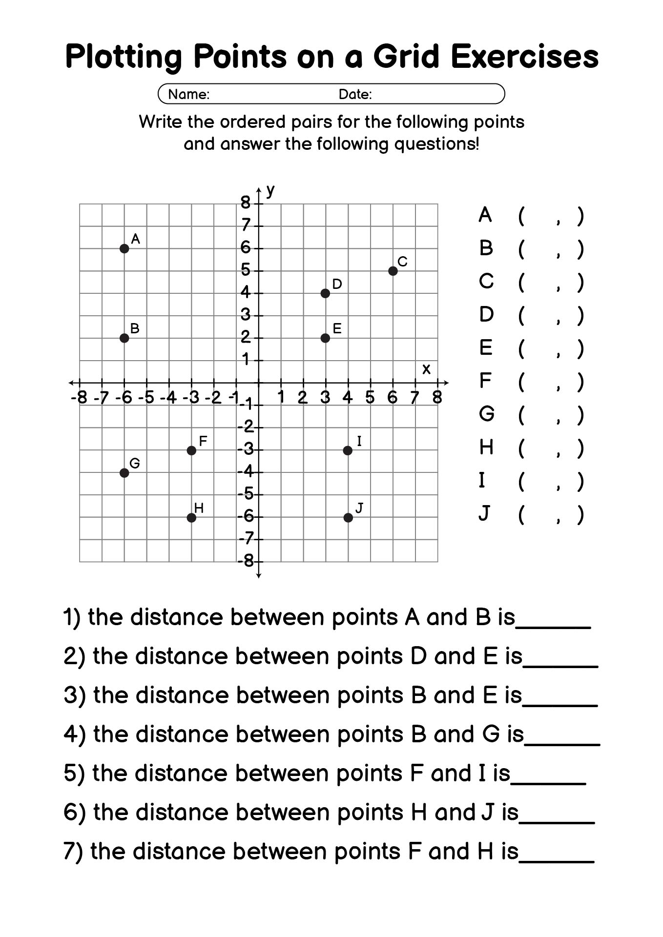 Grade 6 Plotting Points on a Grid Exercises