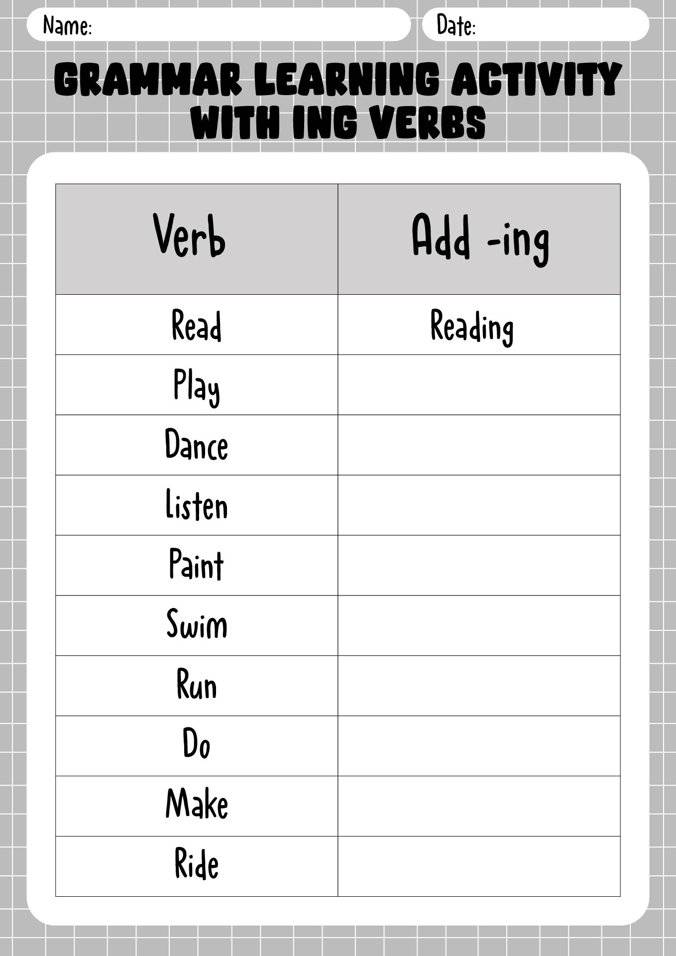 Grammar Learning Activities with ING Verbs