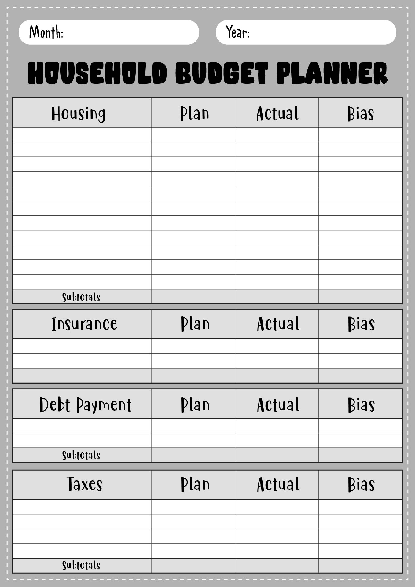 Household Budget Income and Expense Calculator