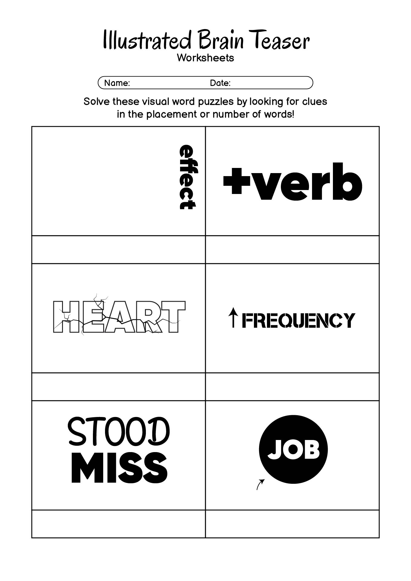 Illustrated Brain Teaser Worksheets for Solving Skills