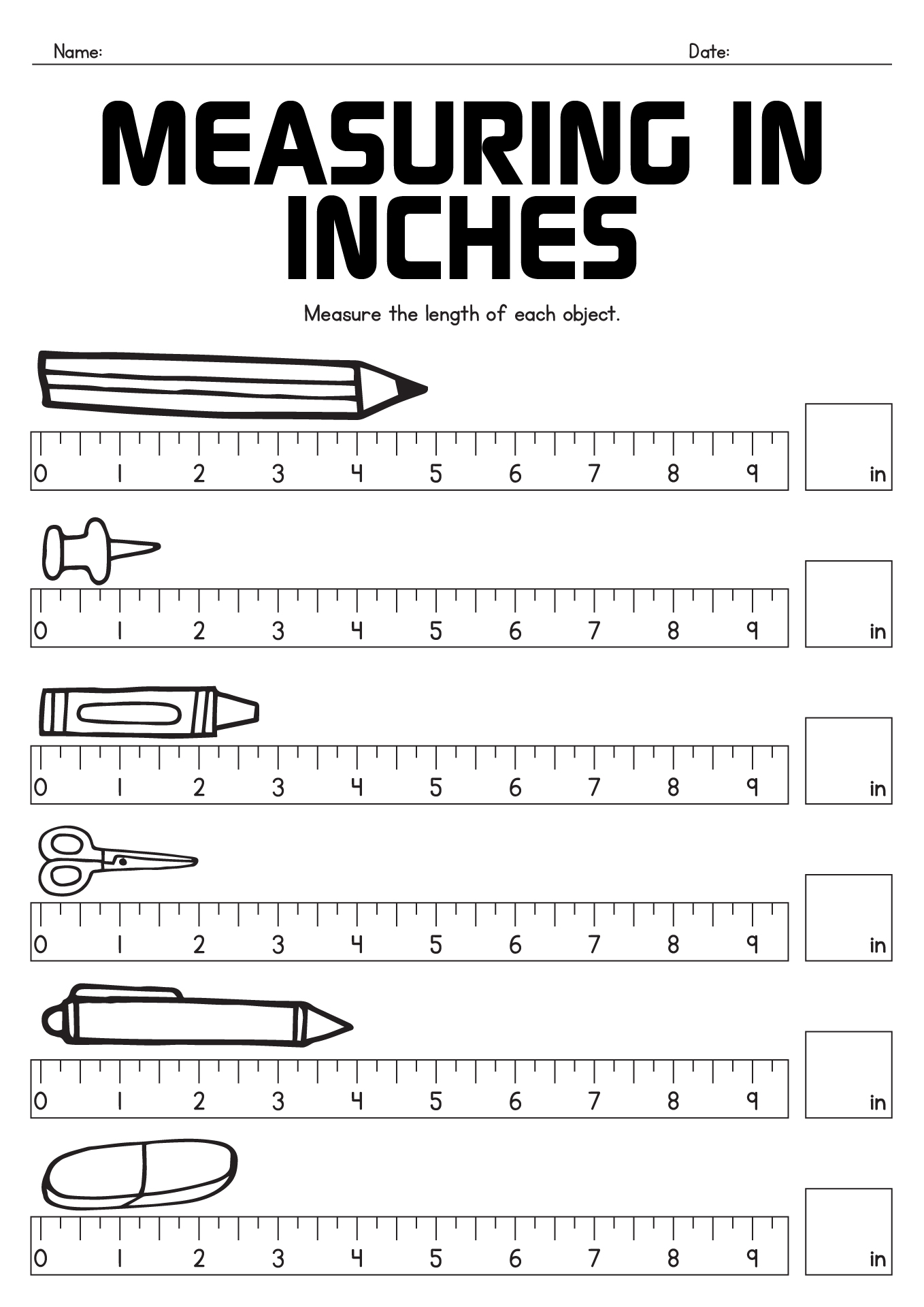 Inch Measurement Worksheets For Kids