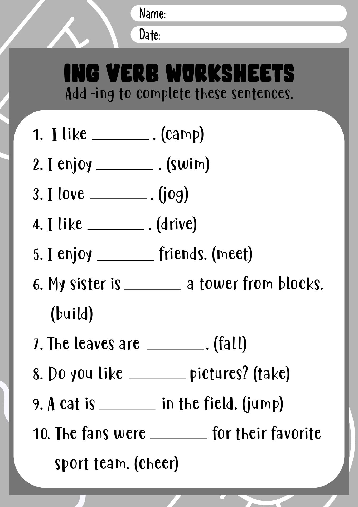 ING Verb Activities For Elementary Students