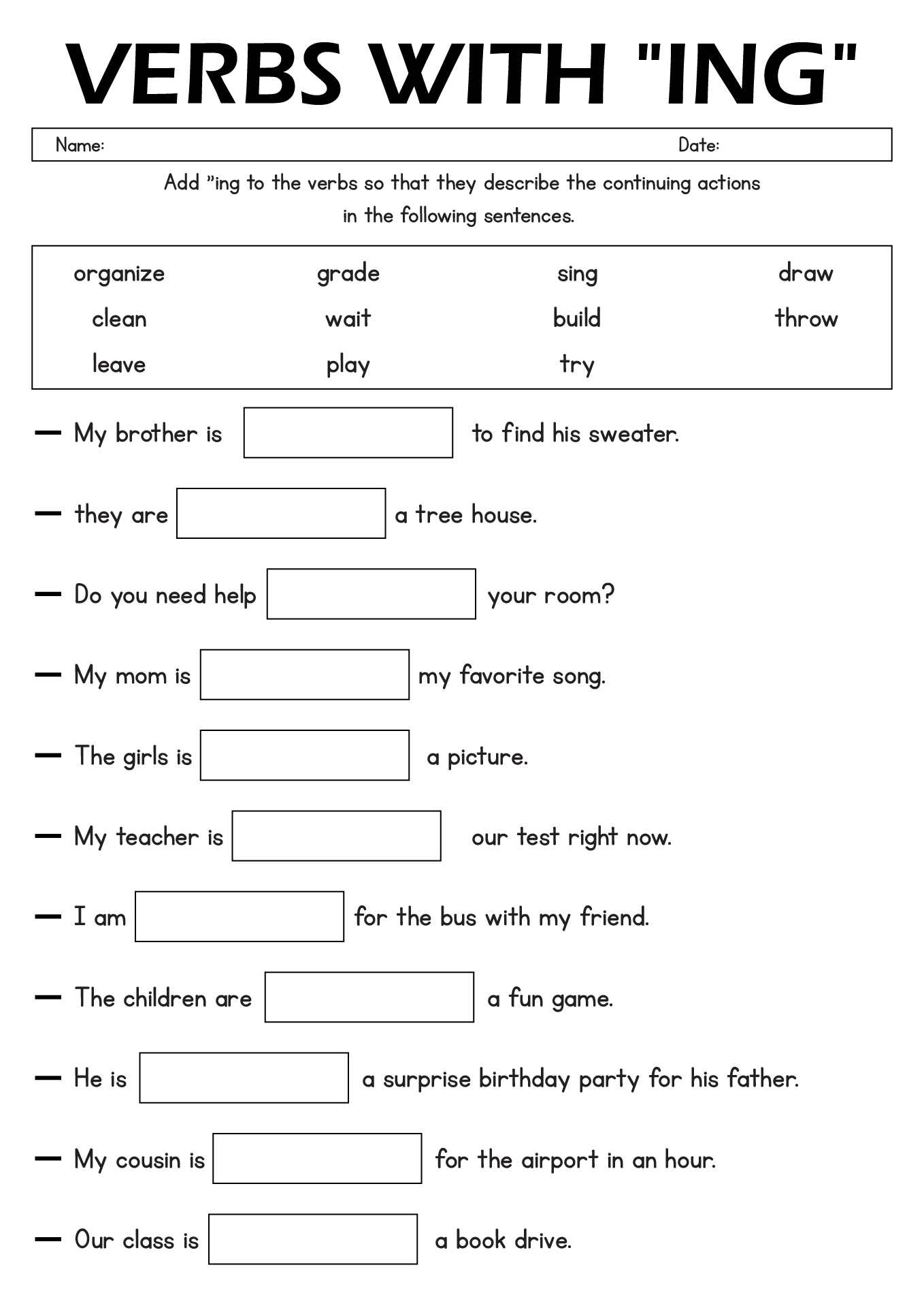 ING Verb English Grammar Practice