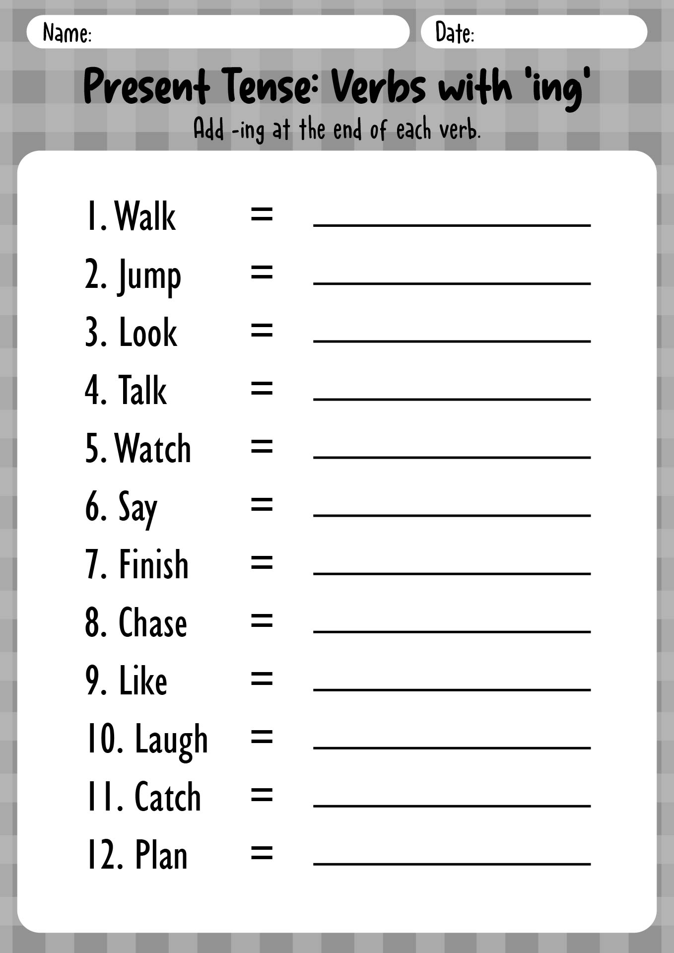 ING Verb Practice Worksheets