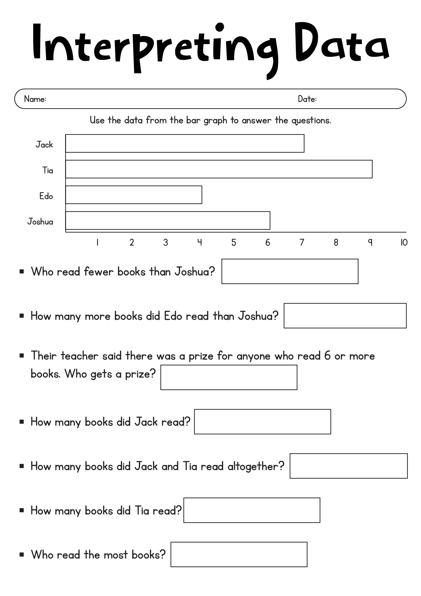 Interpreting Data Tables And Graphs Worksheets