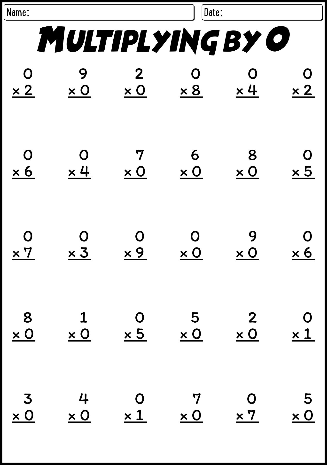 Introductory Multiplication 0 Exercises