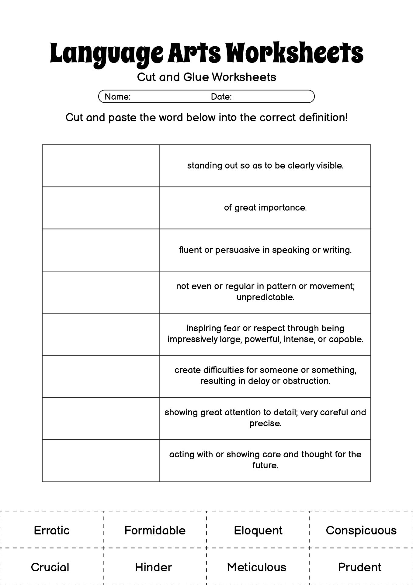 Language Arts Worksheets for Eighth Graders