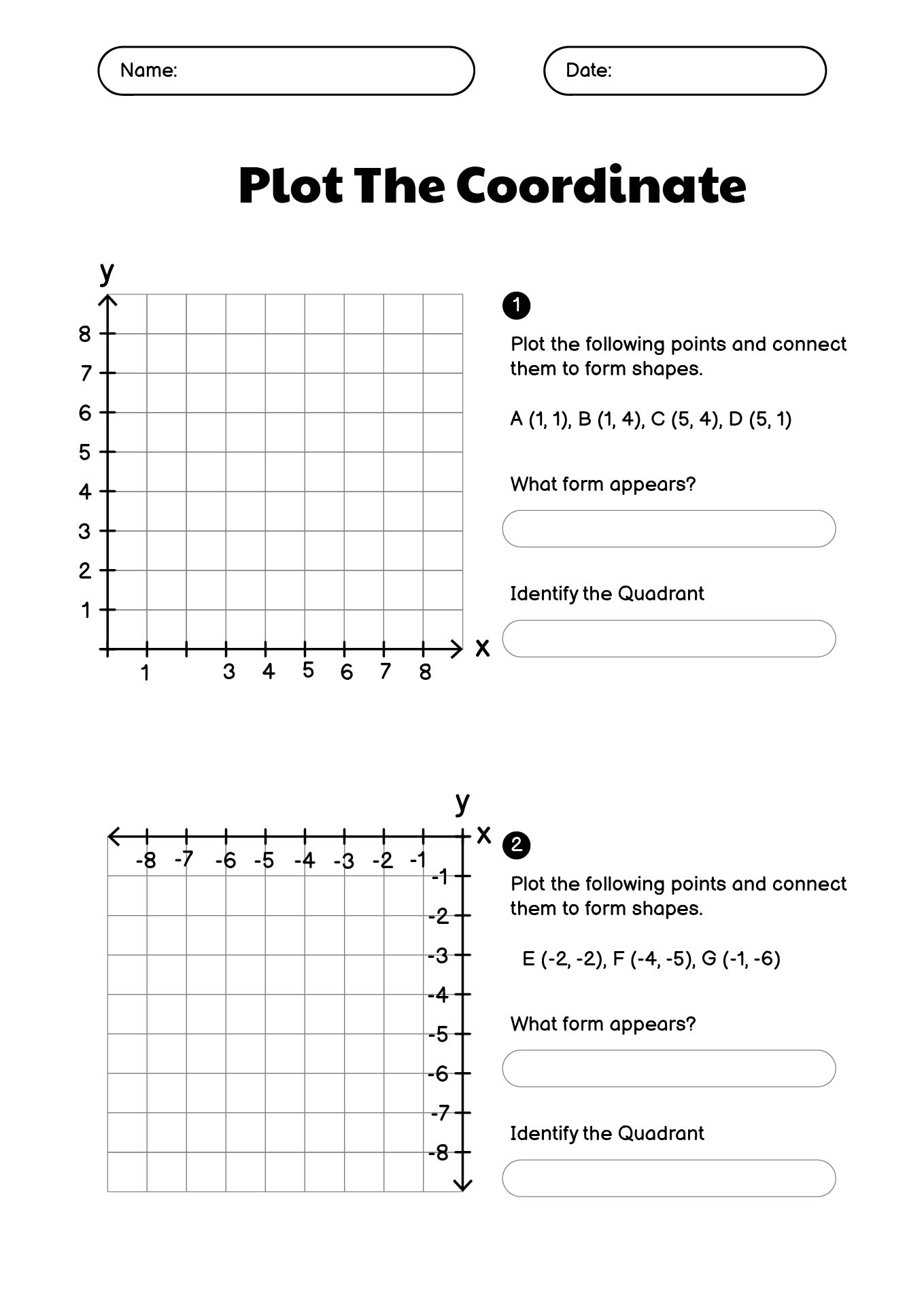 Mapping Coordinates Worksheets for Sixth Graders