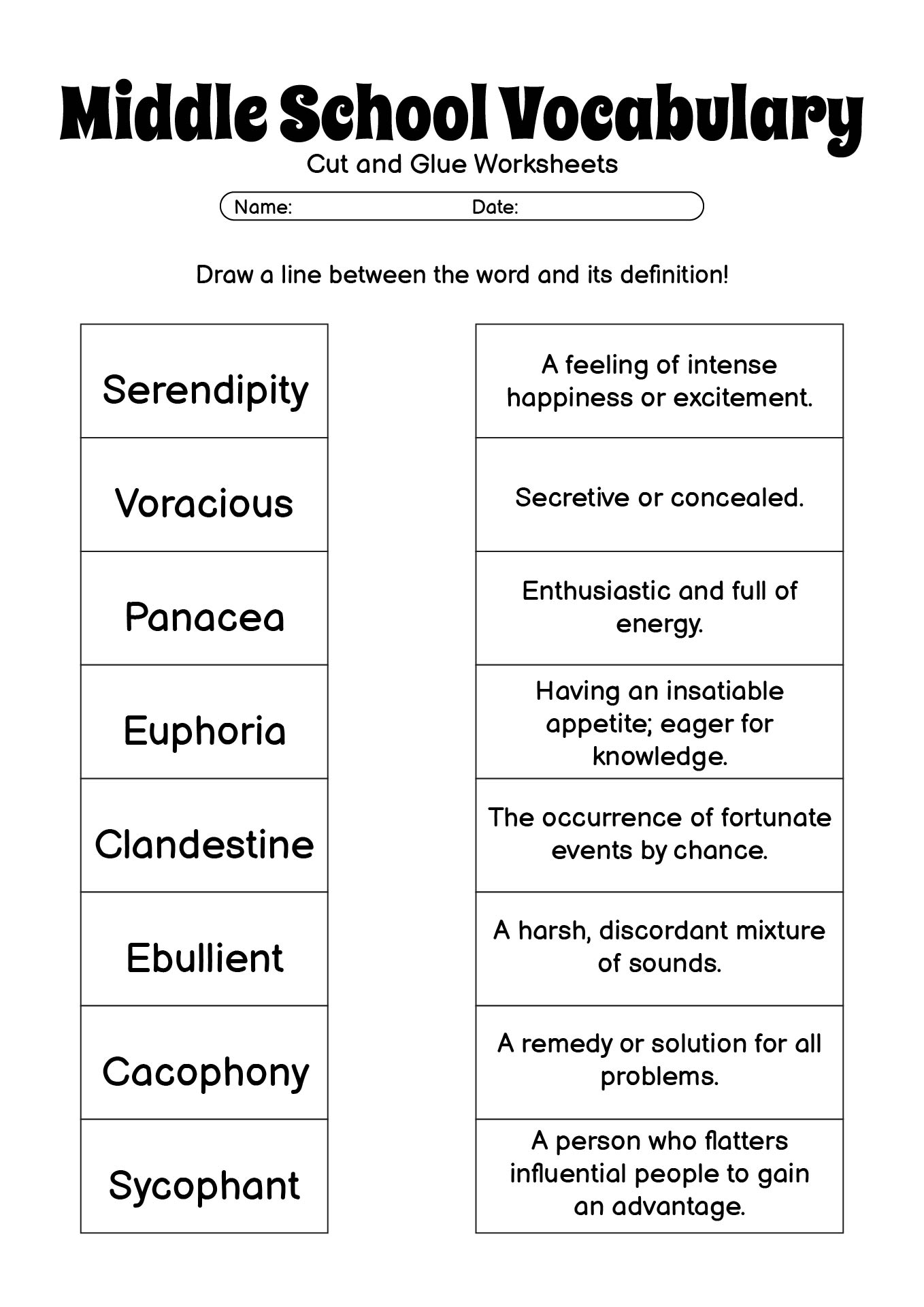 Middle School Vocabulary Activities