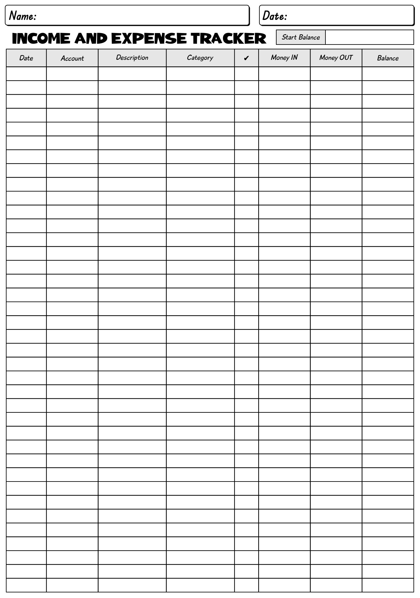 Monthly Income and Expense Tracker Worksheet