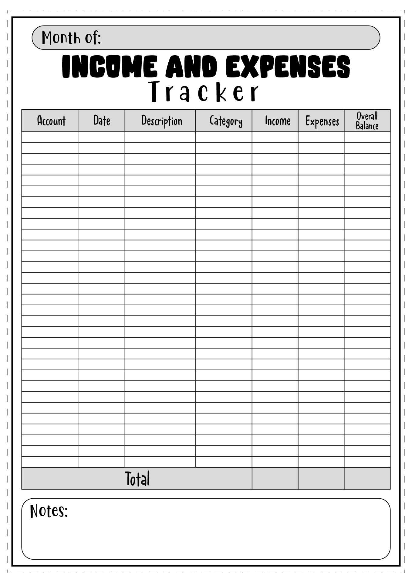 Monthly Income and Expense Tracking Worksheet