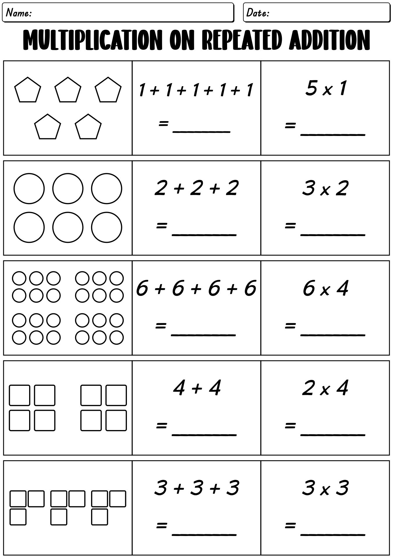 Multiplication Arrays and Repeated Addition Second Grade