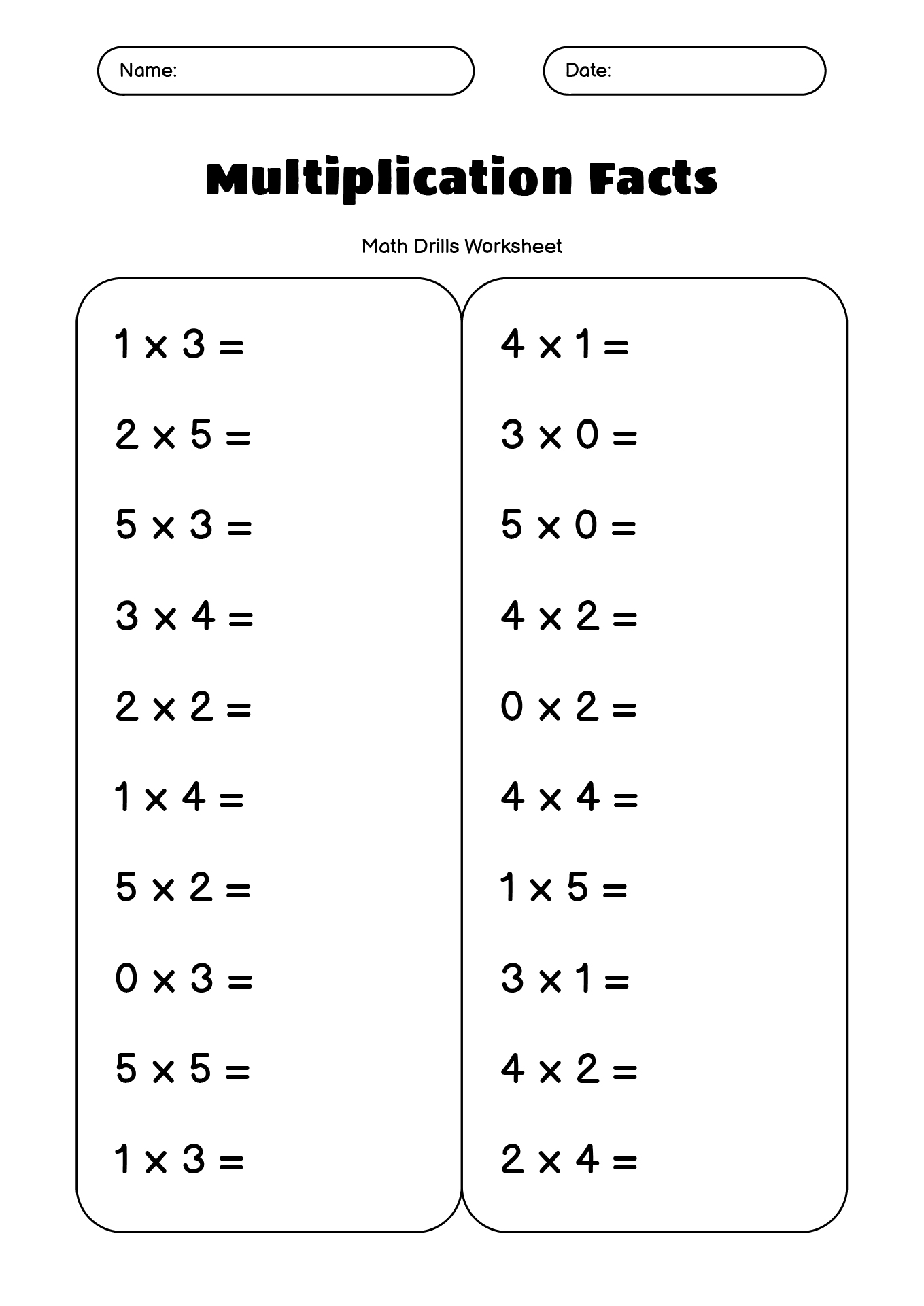 Multiplication Practice Worksheets Grade 0