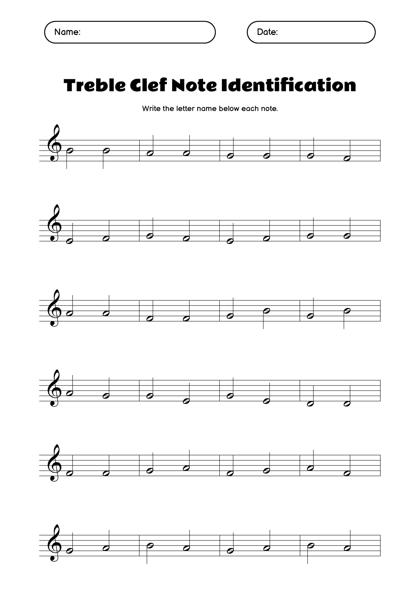 Music Note Identification Exercises